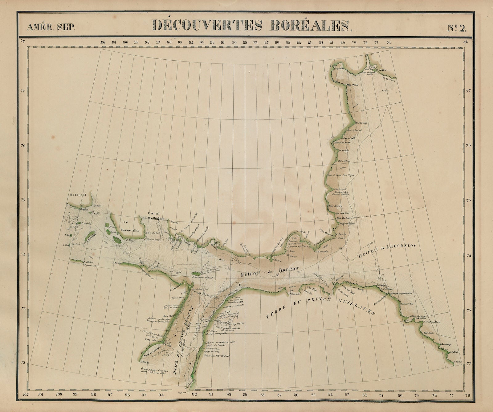 Amér. Sep. Découvertes Boréales #2. Nunavut. Barrow Strait VANDERMAELEN 1827 map